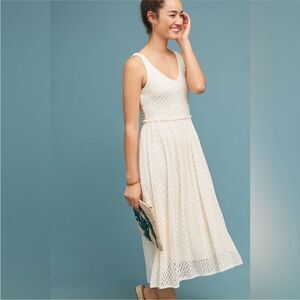Anthropologie Meadow Rue Florence MIDI Dress in Cream S